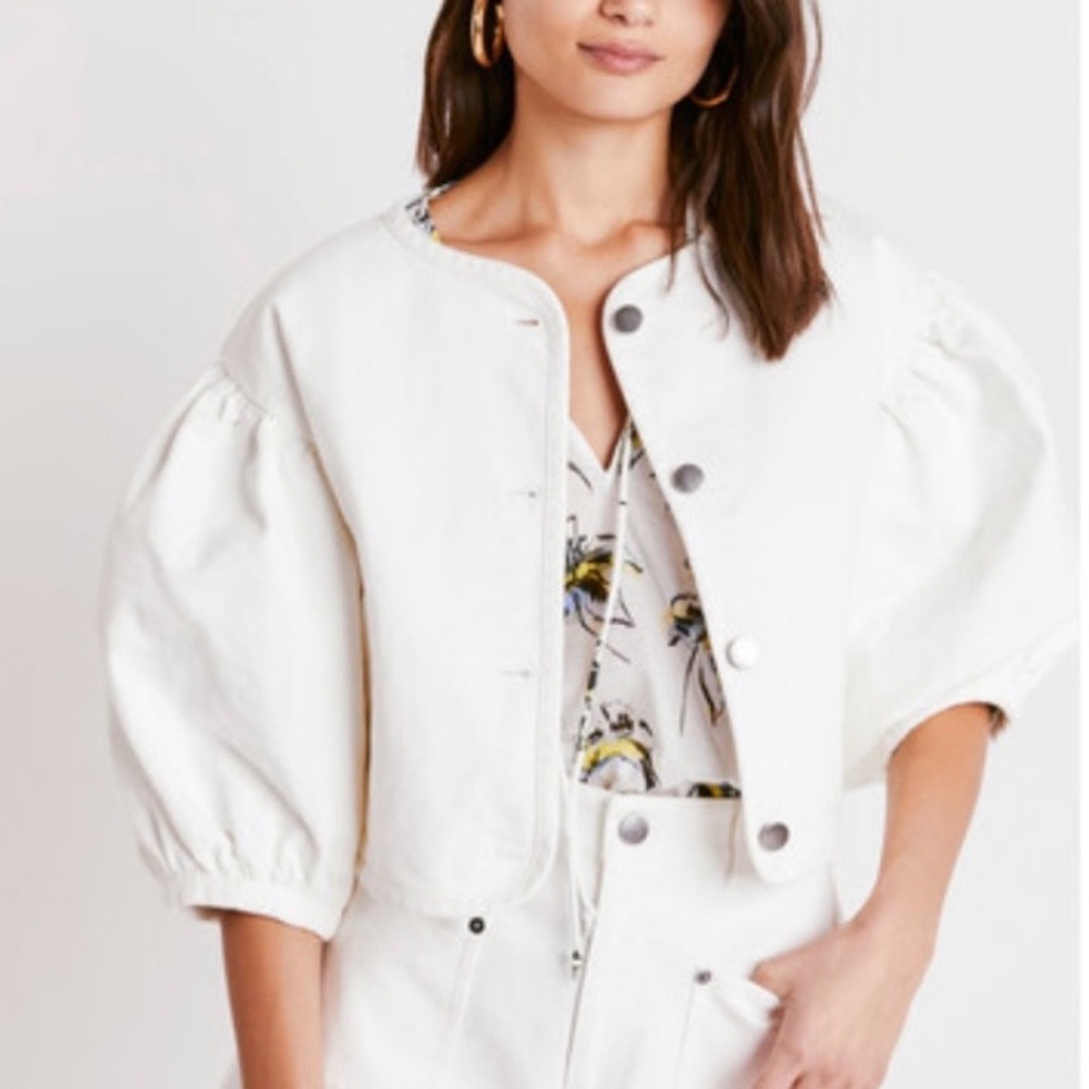Tanya Taylor Samantha Cropped Jacket NWT White Size L – Chic Summer Staple 🤍